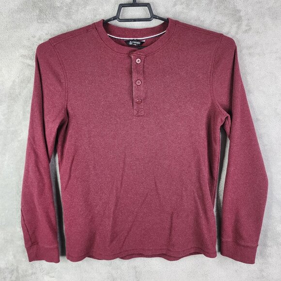 Mens Burgundy Members Mark Thermal Henley Shirt Long Sleeve Size M - Picture 2 of 11